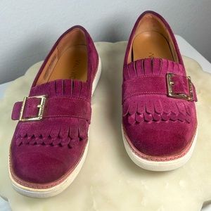 Vionic Orthopedic Cambridge Purple Suede Loafer Kiltie Buckle Comfort Sz 7.5